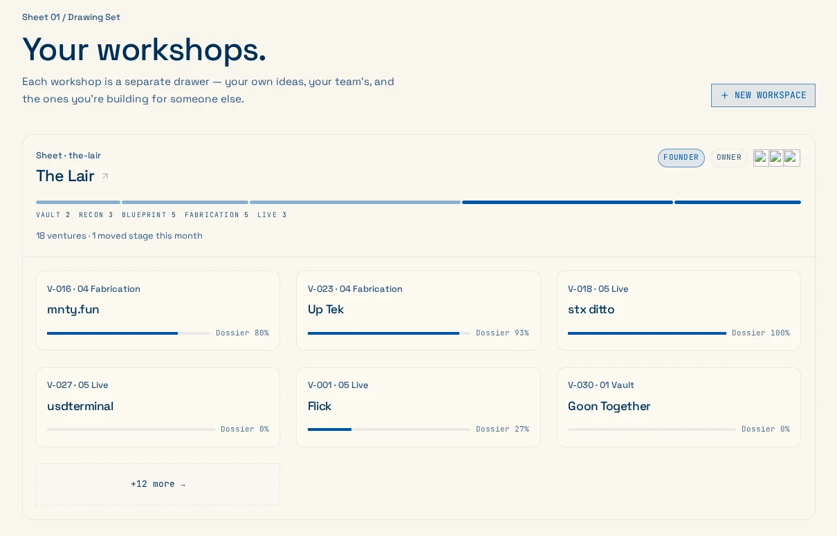 Hark portfolio overview showing multiple active client builds and their project page status